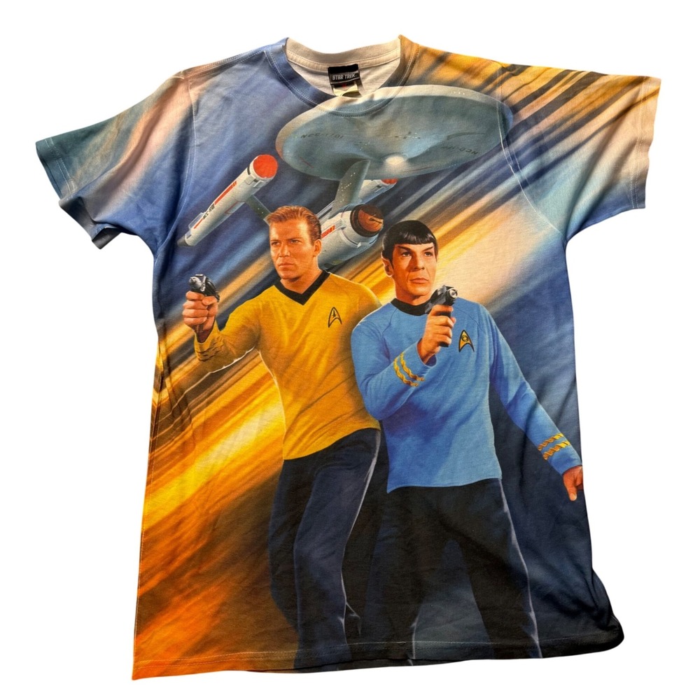Star Trek Kirk Spock Enterprise All Over Print Shirt Logo Vision Mens Large 2015